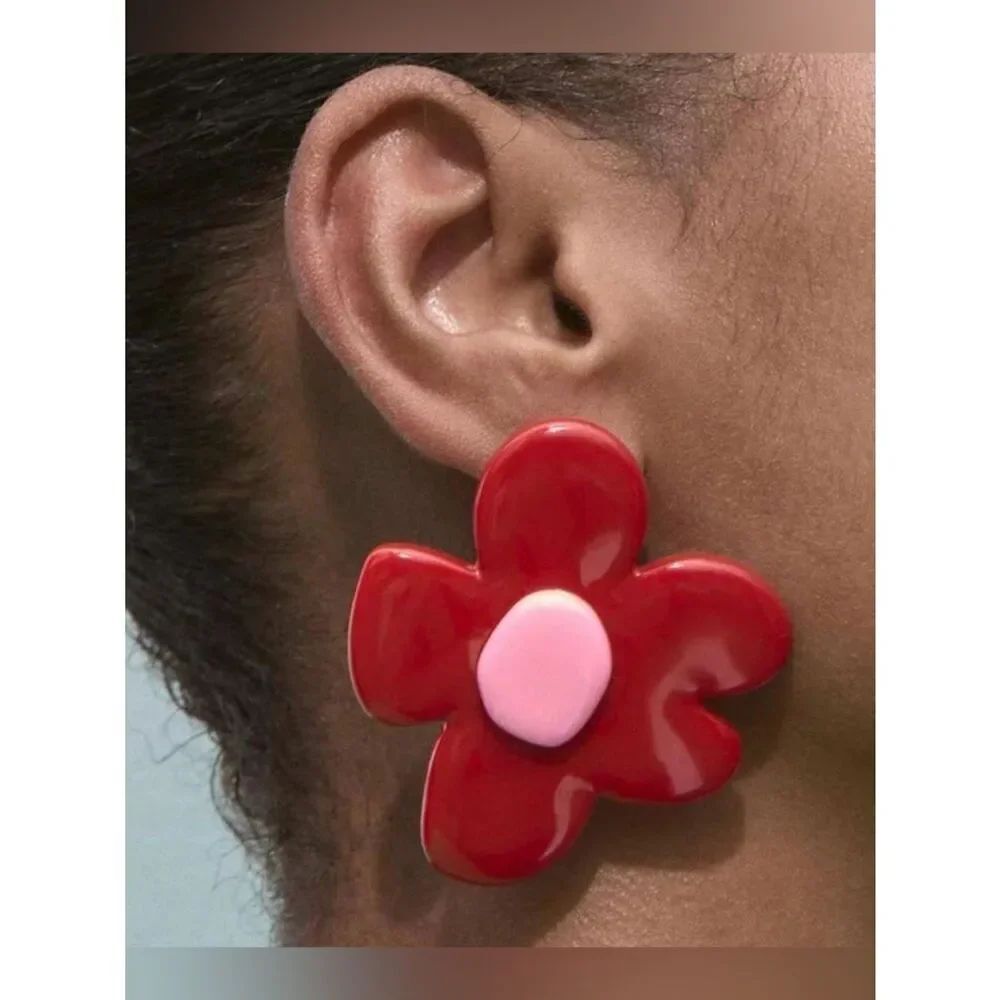 Red Flower Statement Earrings A1923